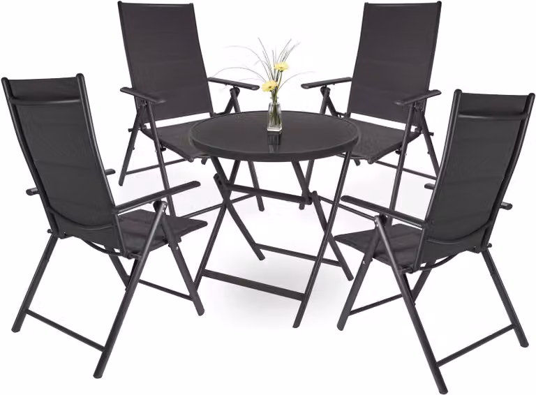 Set da giardino composto da 5 pezzi - Alluminio antracite - 4 sedie con schienale alto