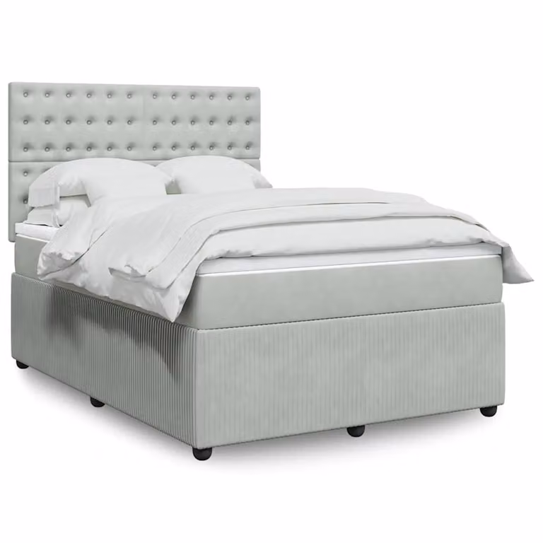 vidaXL Giroletto a Molle con Materasso Ibrido in Velluto Grigio e Bianco L/P/H: 160 x 200 cm