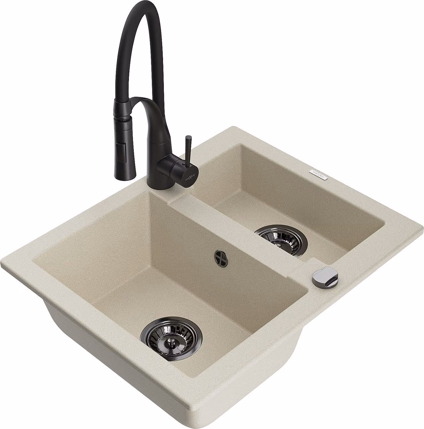 Mexen Carlos lavello in granito 1,5 vasca con rubinetto cucina Aster, beige - 6518-69-73450-70-B