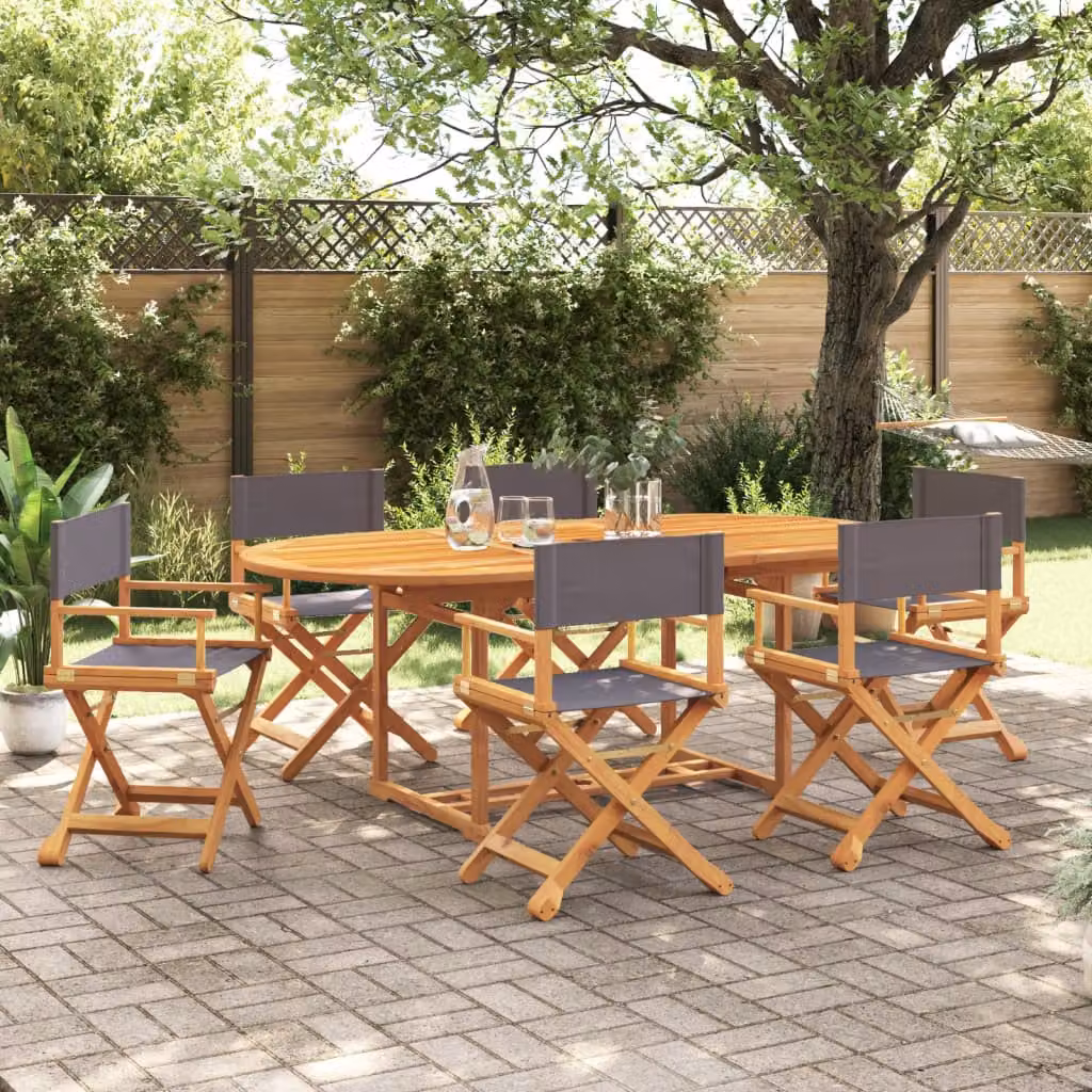 Set di 6 sedie pieghevoli da giardino vidaXL in legno di acacia oliato e tessuto grigio resistente ai raggi UV