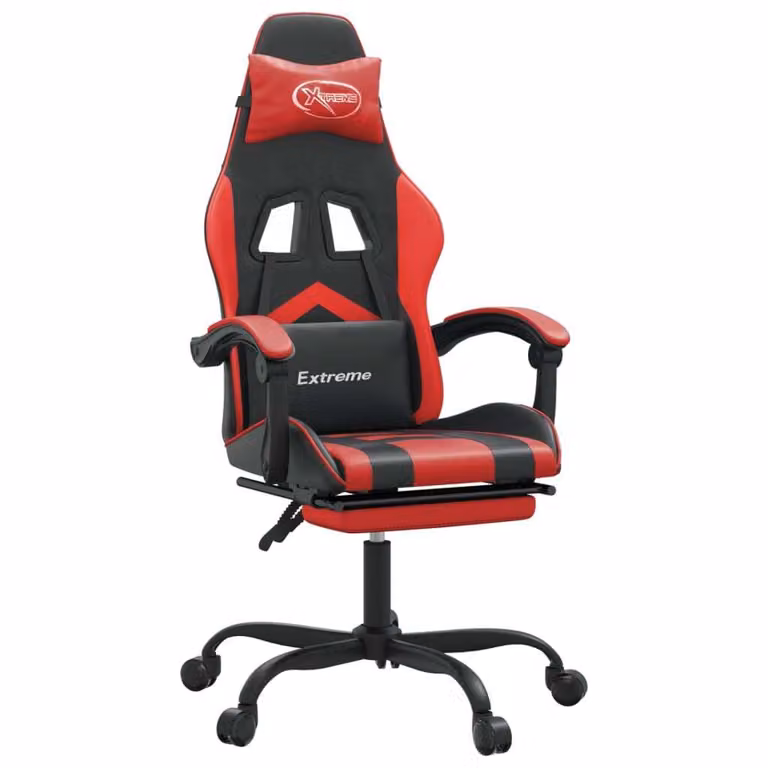 Sedia da Gaming con Poggiapiedi Nero e Rosso in Pelle finta