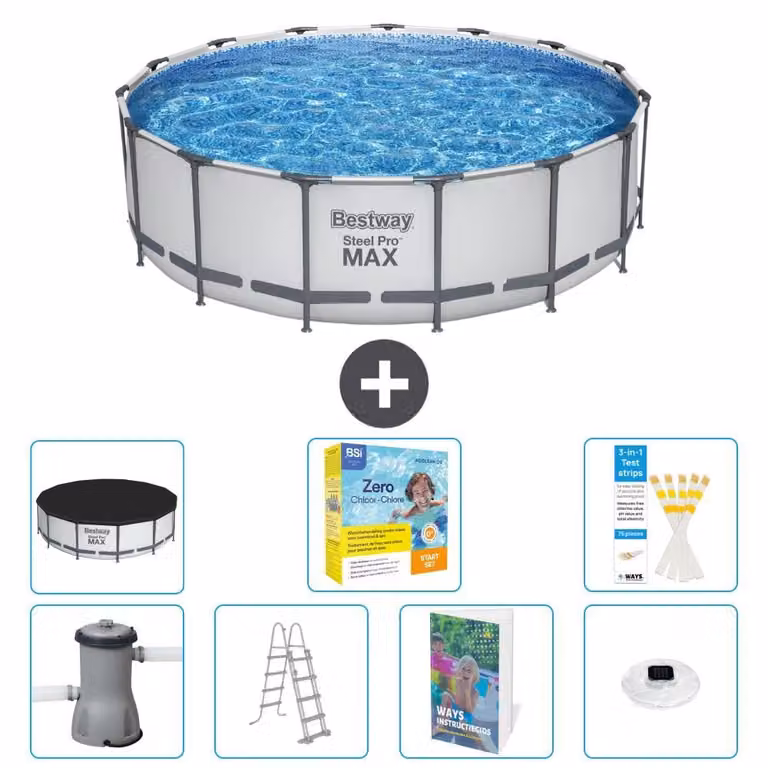 Piscina gonfiabile Bestway Steel Pro MAX, rotonda, 488x122 cm, composta da 6 parti, modello S526