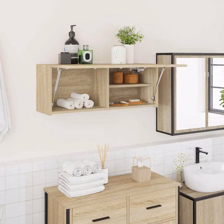 Mobile da bagno vidaXL in legno multistrato e MDF, colore marrone, L 80 x P 25 x H 30 cm