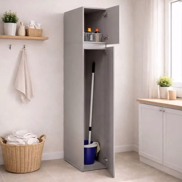 Armadio Multiuso Gilroy DMORA con 2 Ante e 3 Ripiani, Grigio, L: 35 cm, P: 69 cm, H: 195 cm – 1