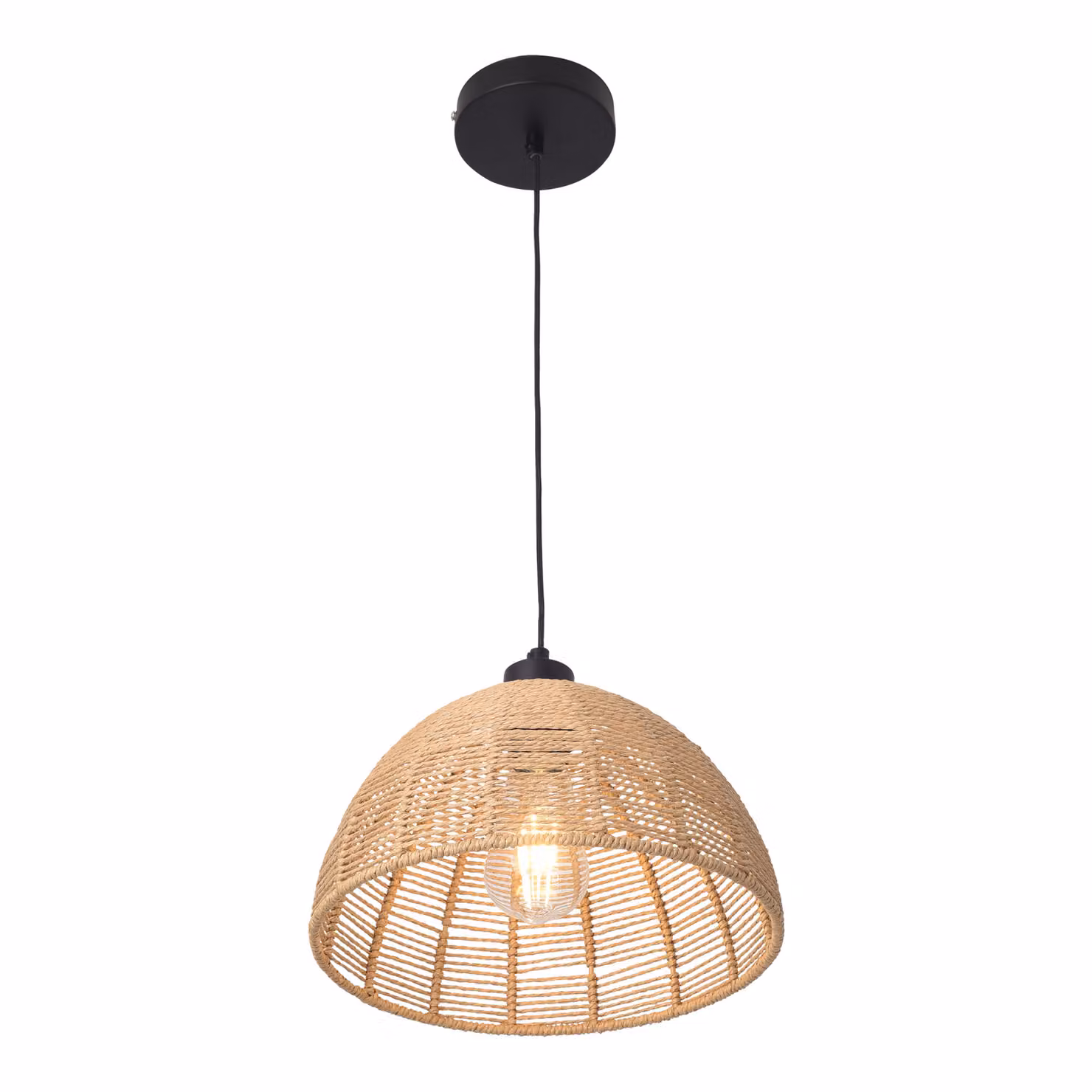 Lampada a sospensione 'Romsey' 1 x E27 regolabile in altezza Metallo e rattan 158 cm Beige / Nero