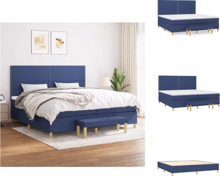 vidaXL Letto a molle con materasso blu 200x200 cm in tessuto - Letti & strutture letto