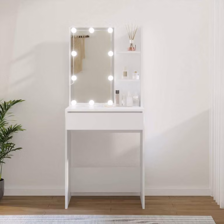 vidaXL Toeletta Hollywood LED Bianca L: 60 cm, P: 40 cm, H: 140 cm
