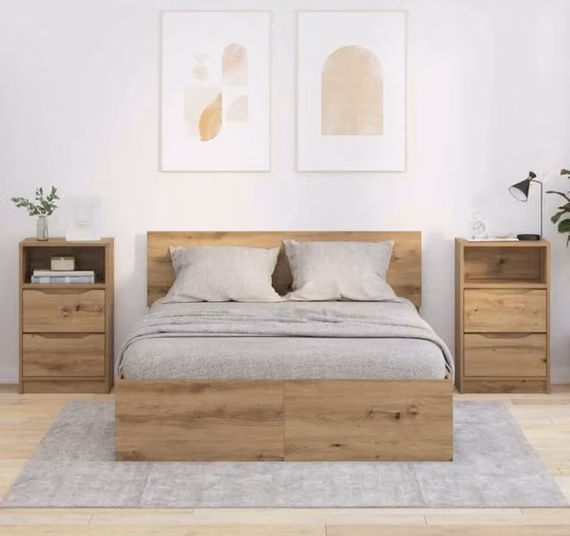 Set di 2 comodini vidaXL in legno rovere marrone per camera da letto o soggiorno, L/P/H: 40 x 30 x 67 cm – 1
