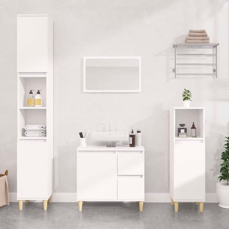 Armadietto da bagno moderno vidaXL bianco in legno e MDF con ante a battente e ripiani, L/P/H: 30 x 30 x 100 cm