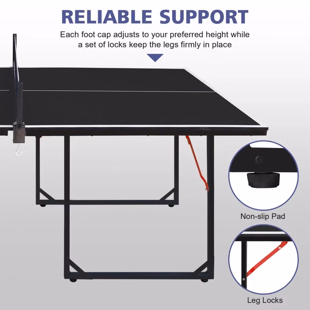 Tavolo da ping pong pieghevole REDOM nero con struttura in alluminio e piano in MDF laminato L: 182 cm, P: 91 cm – 2