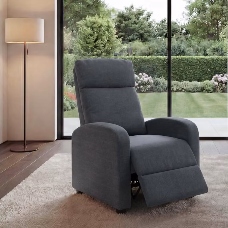 Poltrona TV MCW-F76, poltrona reclinabile, funzione reclinabile regolabile tessuto/tessuto ~ grigio chiaro