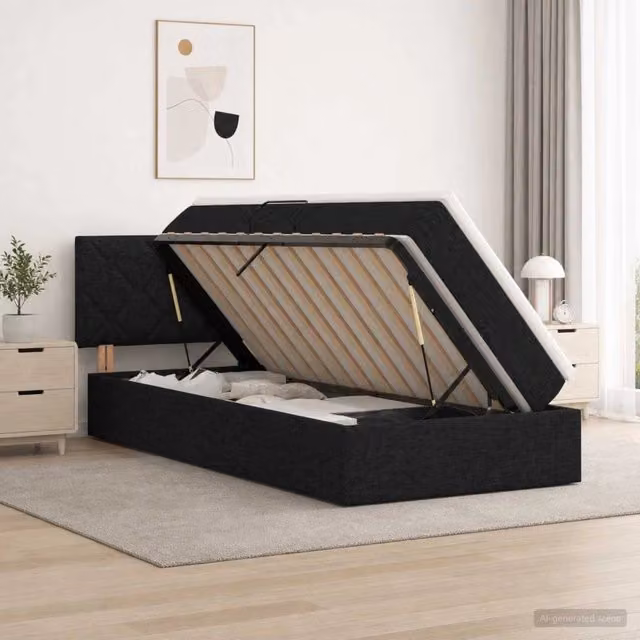 Letto con contenitore e illuminazione LED vidaXL in tessuto nero L 100 x P 200 cm – 1