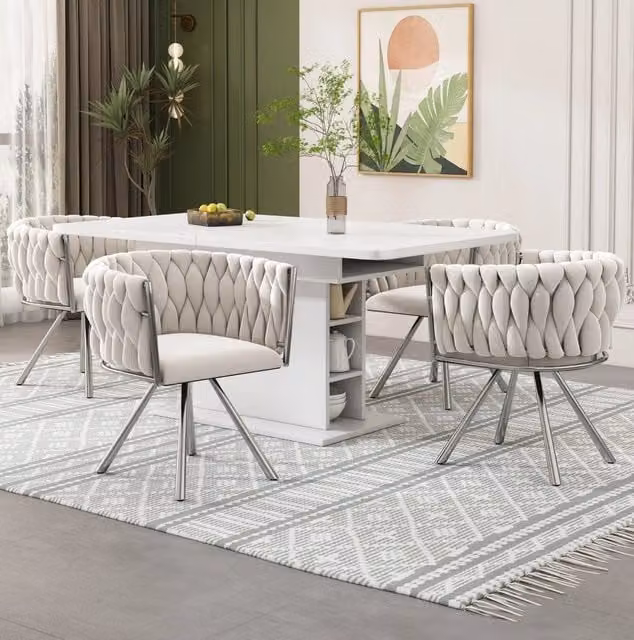 Set di 4 sedie da pranzo girevoli 59 x 54 x 72 cm in velluto beige e argento