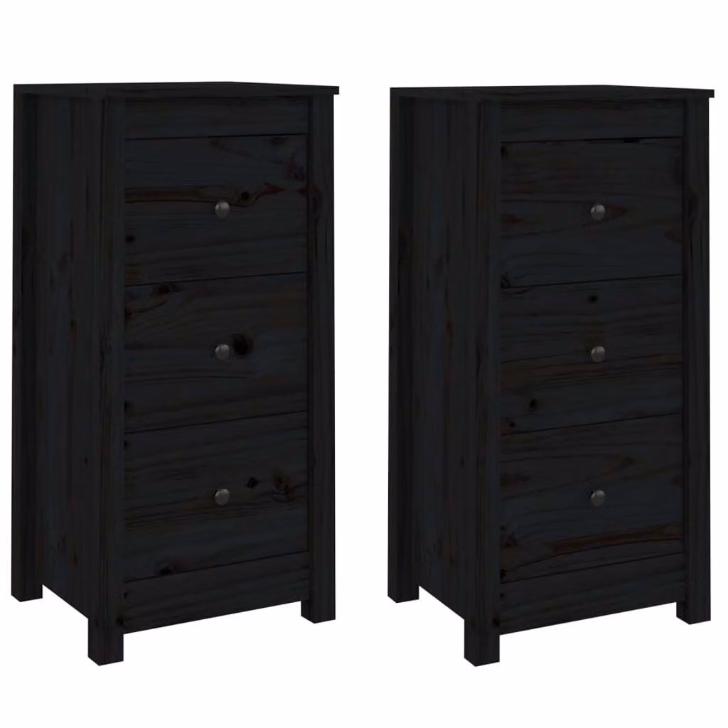 Credenze 2 pz Nere 40x35x80 cm in Legno Massello di Pino