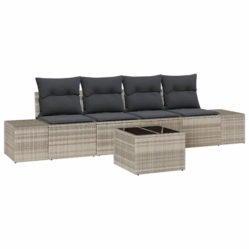 Set Divano da Giardino Moderno vidaXL in 5 Pezzi Grigio con Cuscini e Tavolino da Caffè – 2