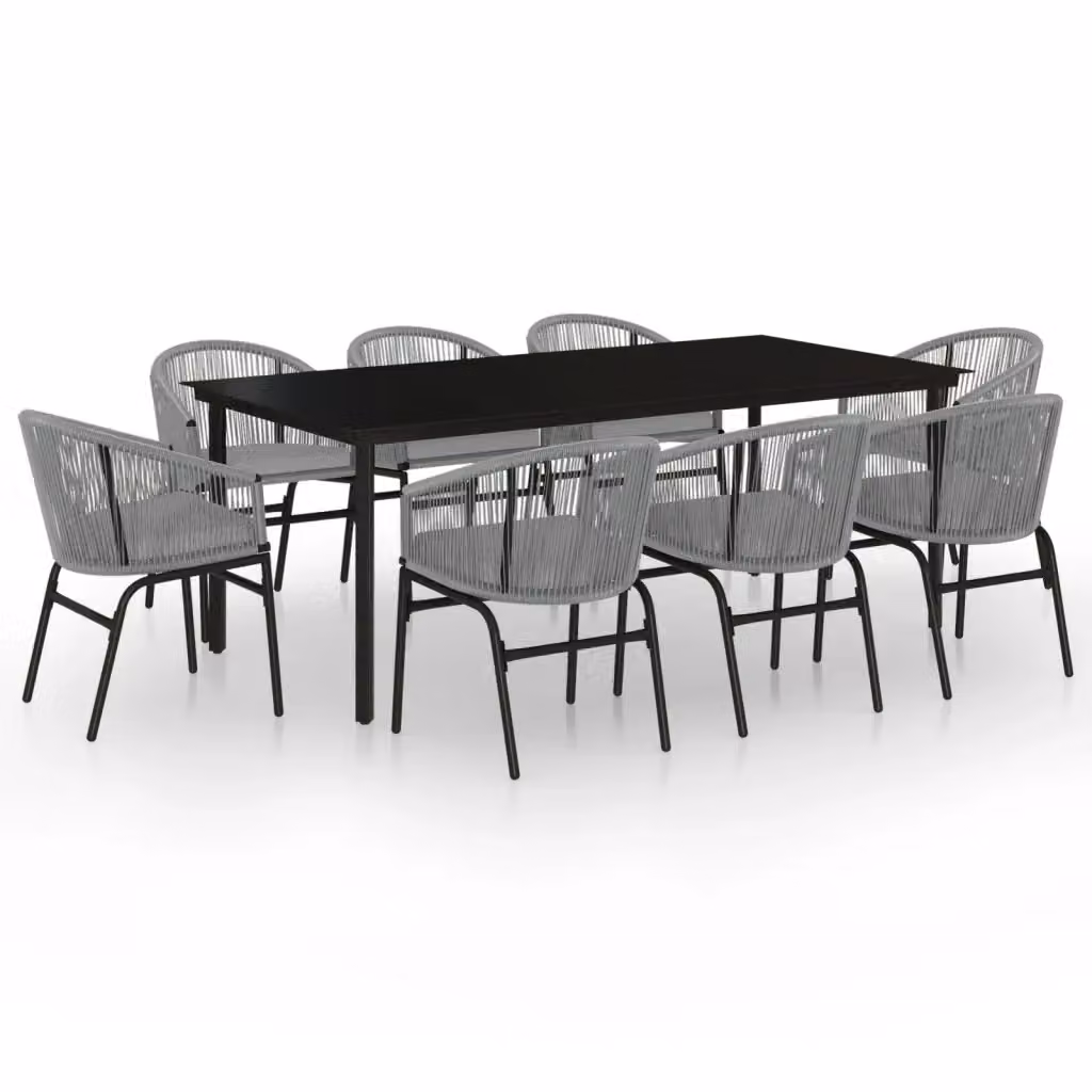 Set da pranzo da giardino vidaXL in metallo e vetro, 9 pezzi, colore antracite e nero – 2