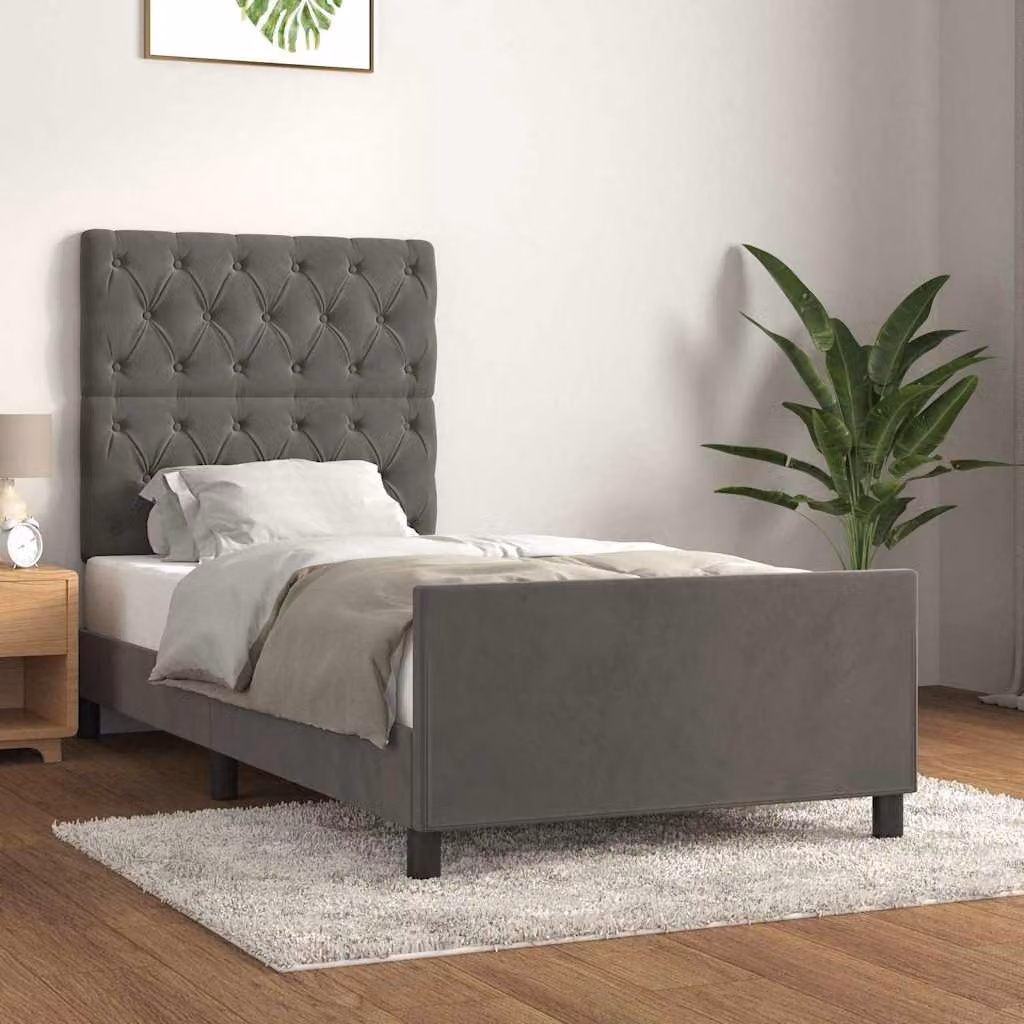 Giroletto senza materasso vidaXL in velluto grigio con struttura in legno di larice L 80 cm x P 200 cm – 1