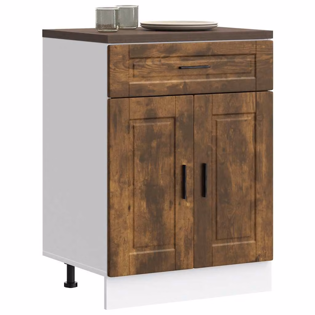 Base da cucina moderna vidaXL Porto Rovere Fumo in legno marrone con ante a battente e cassetti L/P/H: 60,0 x 46,0 x 81,5 cm