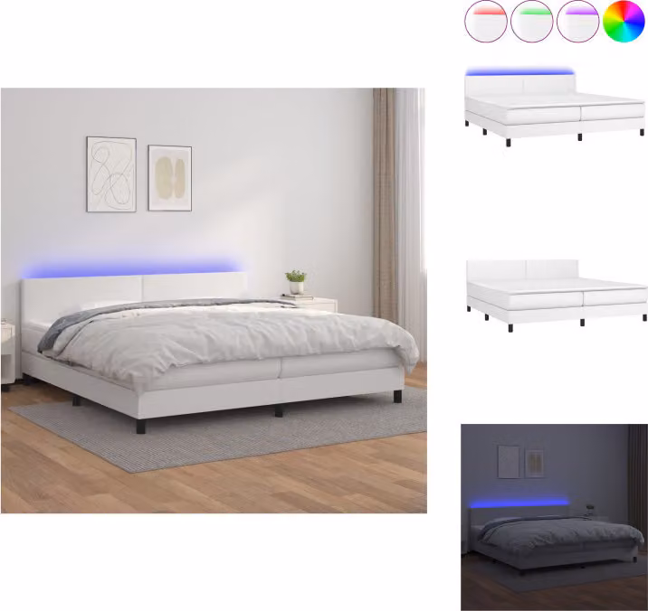vidaXL Letto a molle con materasso e LED bianco 200x200 cm in Pelle finta - Letti e strutture letto