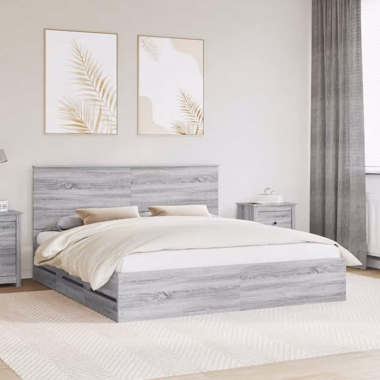Struttura del letto con cassetto vidaXL in legno ingegnerizzato Grigio Sonoma 180 x 200 cm