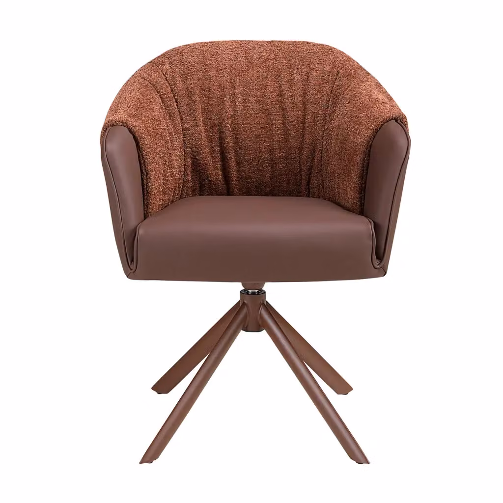 Sedia girevole Angel Cerdá in similpelle marrone ramato e tessuto marrone screziato con braccioli e base in metallo e legno – 2