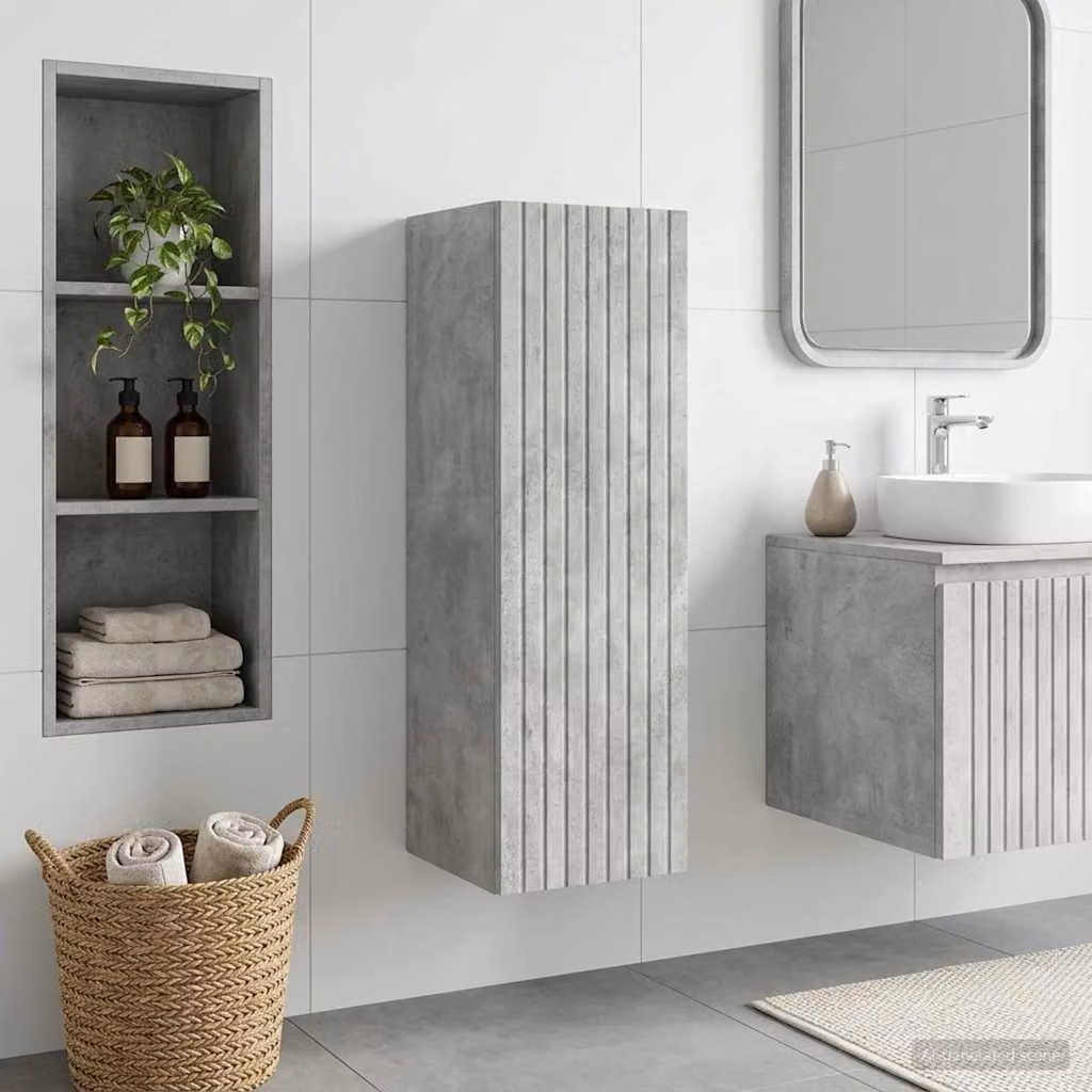 Mobiletto da bagno a muro vidaXL moderno in MDF grigio cemento L 33 cm, P 34,5 cm, H 100 cm