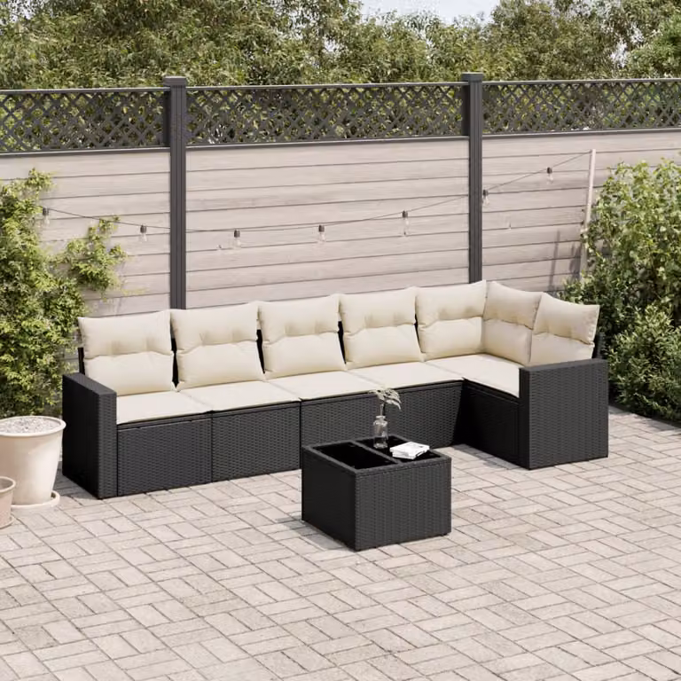 vidaXL Set Divani da Giardino a L con Cuscini 7pz in Polyrattan Nero e Bianco