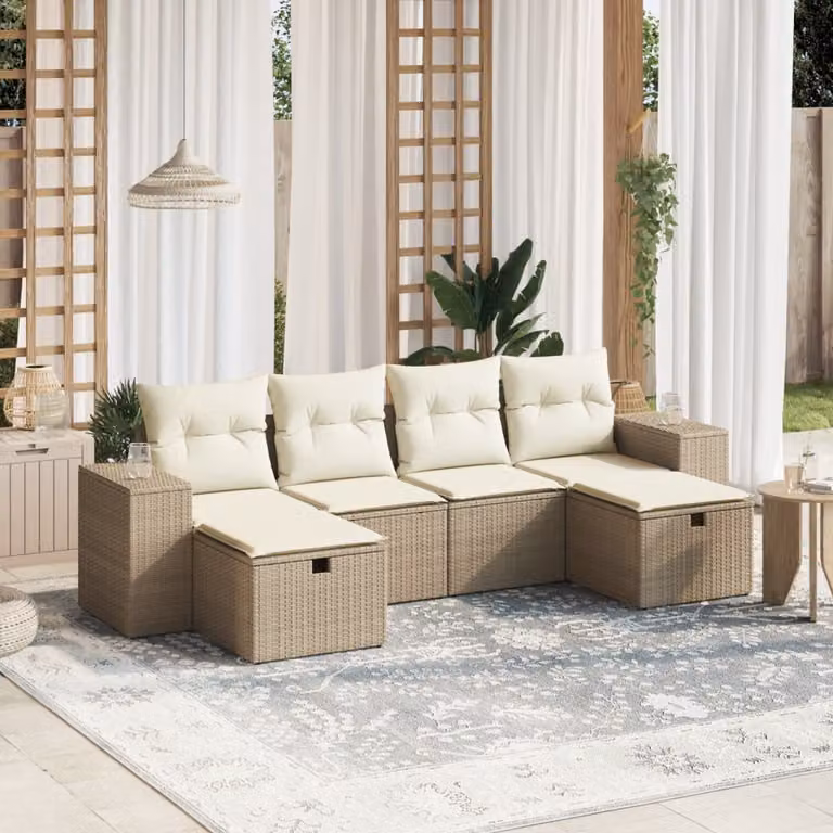 Set Divano da Giardino 6 pz vidaXL con Cuscini Beige e Struttura in Metallo e Rattan
