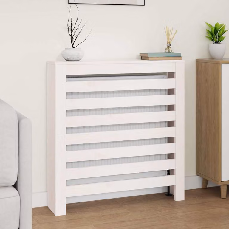 Copertura Termosifone vidaXL in Legno Massello di Pino, Bianca, L: 79,5 cm, P: 19 cm, H: 84 cm