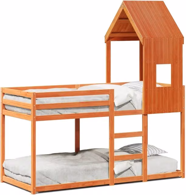Letto singolo | Letto per adulti | Letto a Castello con Tetto Cera 90x200 cm Legno Massello Pino