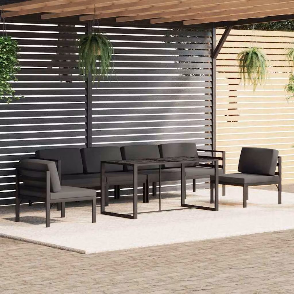 vidaXL Set Divani da Giardino 7 pz con Cuscini in Alluminio Antracite e Design Moderno – 1