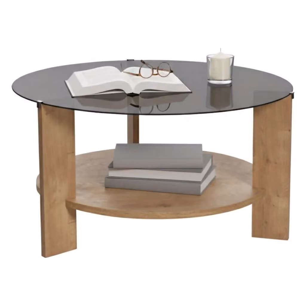 Canevino Tavolino da Salotto Rotondo Moderno in Vetro Trasparente e Marrone, L/P/H: 75 x 75 x 40 cm – 2
