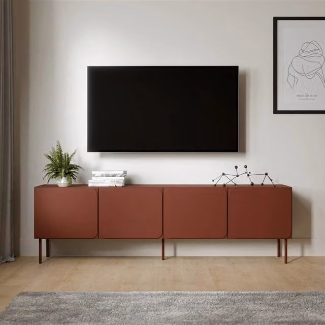 Mobile porta TV Mornago DMORA con un ripiano, marrone terracotta, L 200 cm x P 42 cm x H 60 cm