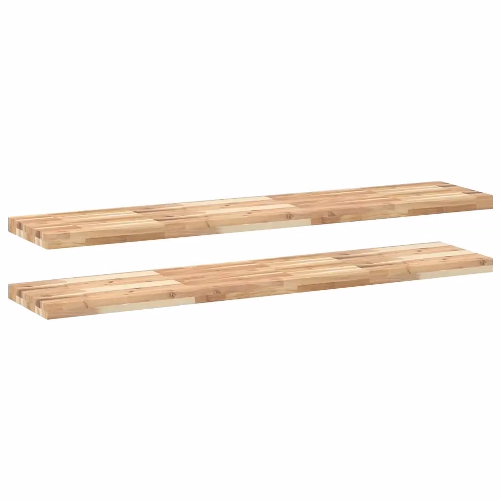 Set di 2 mensole da parete VIDAXL in legno di acacia non trattato, colore marrone, L 160 cm x P 30 cm x H 4 cm