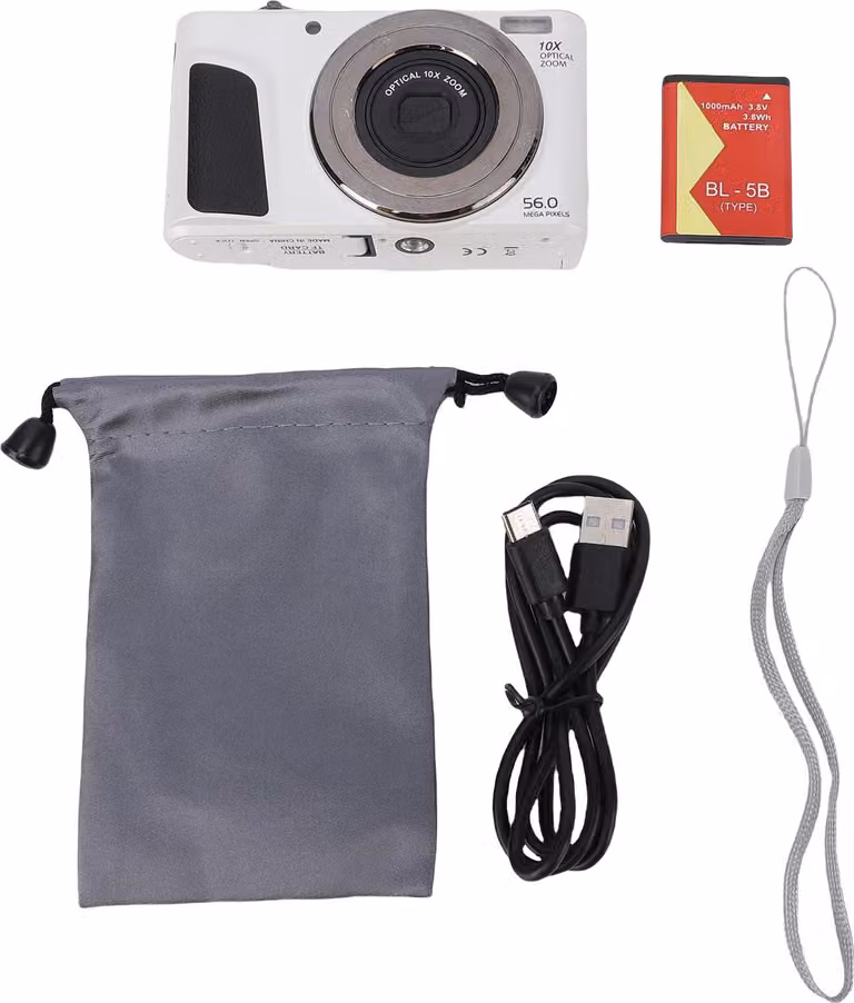 Fotocamera digitale 4K con schermo ribaltabile da 2,88 pollici, riconoscimento facciale HD da 56 MP, zoom ottico 10x e flash 6x per la fotografia