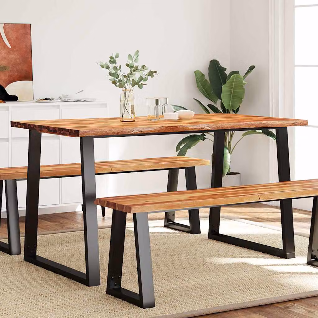 vidaXL Tavolo da Pranzo Rettangolare in Legno di Acacia con Bordi Vivi e Struttura in Metallo, Marrone, L: 140 cm, P: 80 cm, H: 75 cm