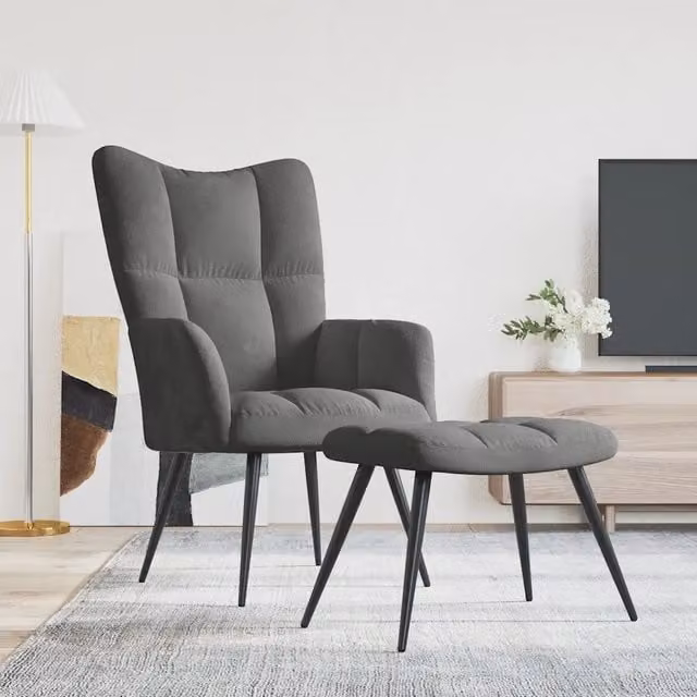 Poltrona Relax con Poggiapiedi Integrato MERCATOXL in Velluto Grigio con Struttura in Metallo – 1