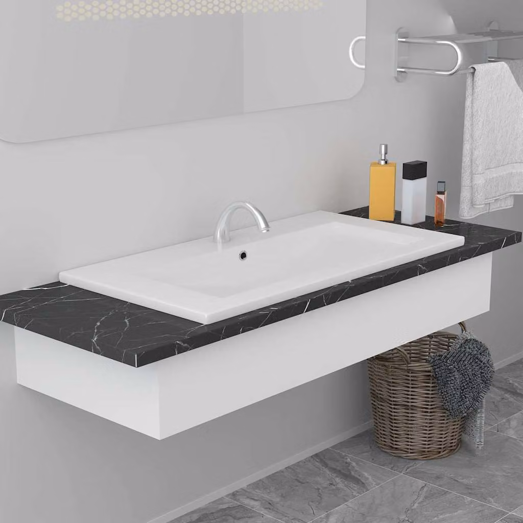 Lavabo da incasso rettangolare vidaXL in ceramica bianco L: 81 cm, P: 39,5 cm, H: 18,5 cm