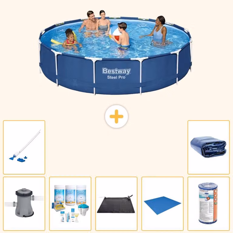Piscina gonfiabile Bestway Steel Pro, rotonda, dimensioni 396x84 cm, composta da 8 elementi, modello S21609