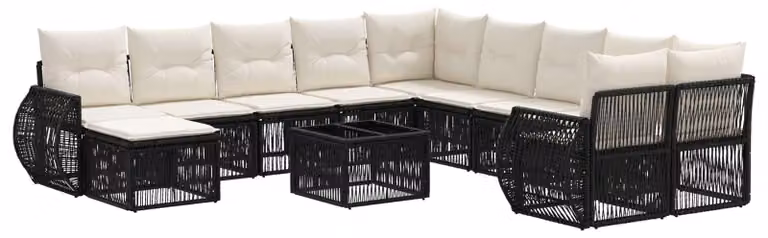 Set Divano da Giardino 12 pcs Nero polyrattan