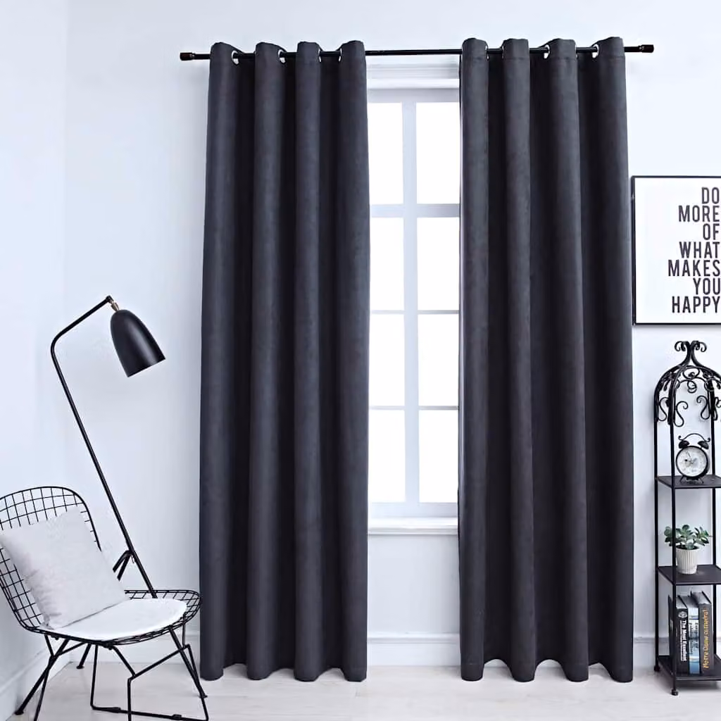 Set di 2 tende oscuranti vidaXL con anelli in metallo, colore antracite, L: 140 cm, H: 225 cm