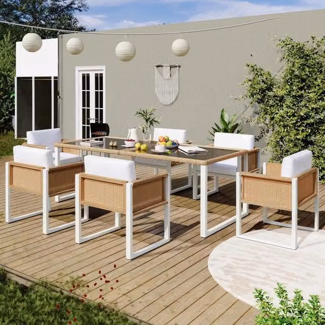 Set da Pranzo da Giardino in Polyrattan ¨C Xylo ¨C 6 Posti, Sedie con Cuscini Lavabili