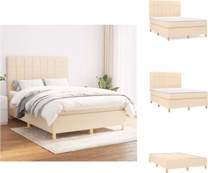 vidaXL Letto a molle con materasso crema 140x200 cm in tessuto - Letti e strutture letto