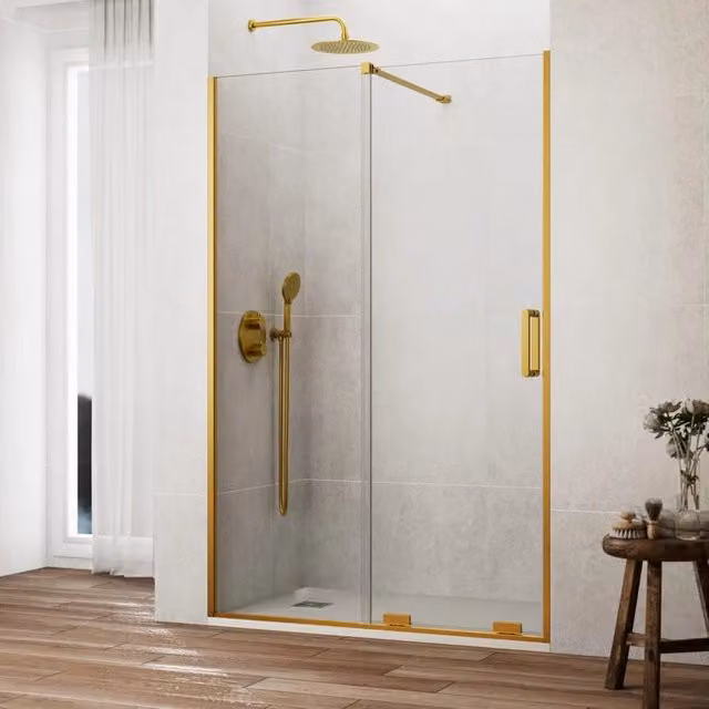 Box doccia frontale KENNA 1 fisso + 1 scorrevole 110 cm (105-110) oro spazzolato vetro trasparente
