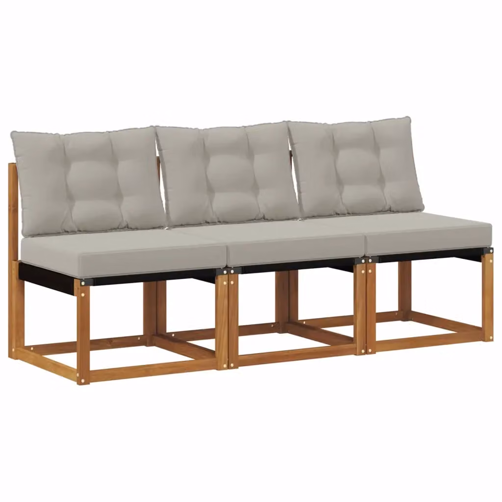 Set di 3 pezzi di divani centrali da esterno vidaXL in legno di acacia e tessuto grigio per giardino, balcone o terrazza – 2