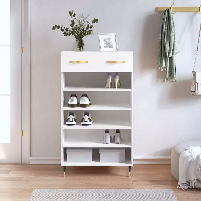 Scarpiera bianca vidaXL in stile industriale con ante a battente e ripiani interni L: 60 cm, P: 35 cm, H: 105 cm