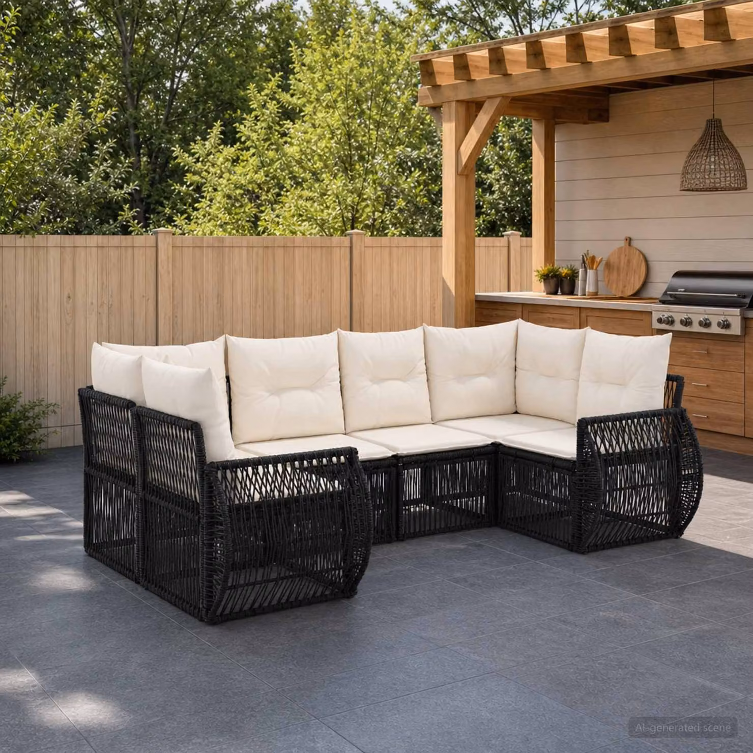 Set Divano da Giardino Moderno vidaXL a Forma di L con 6 Posti, Struttura in Metallo e Cuscini Inclusi