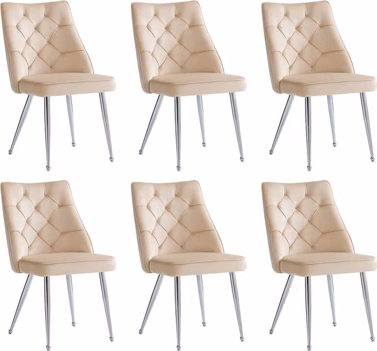 Sedia da pranzo AIORBER, set di 6, velluto, gambe in metallo argentato, cuscino in schiuma, design unico, per soggiorno, sala da pranzo, 50x60x87cm, beige