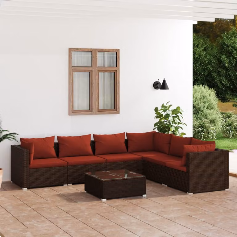 Maison Exclusive - Set da giardino da 7 pezzi con cuscini in polyrattan marrone