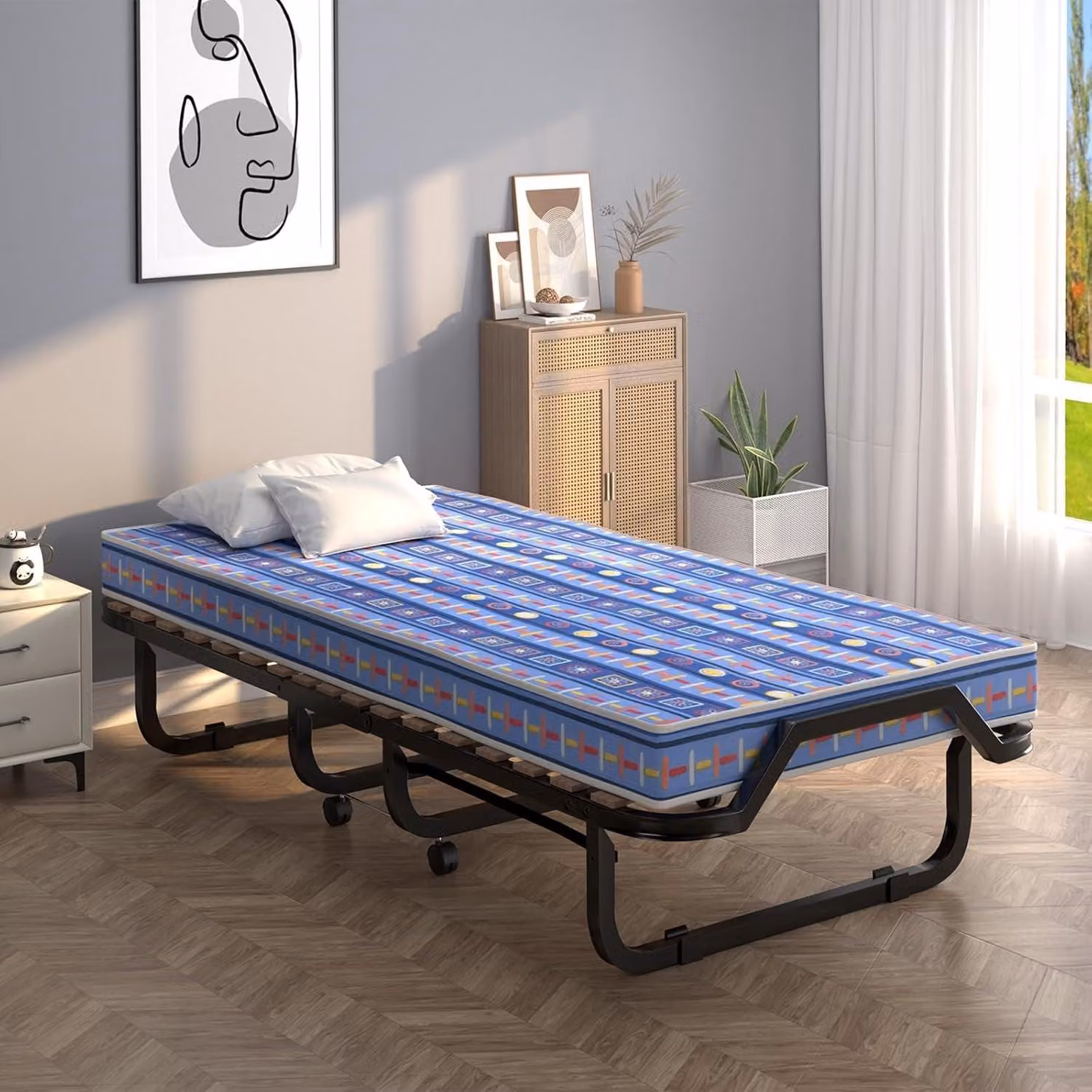 Letto singolo pieghevole - Letto a scomparsa - Letto per ospiti - Letto pieghevole - Letto da campeggio - Con materasso in memory foam da 10 cm